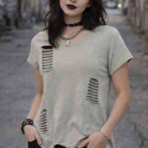 Say What? Sage Green Distressed Short Sleeve Tee